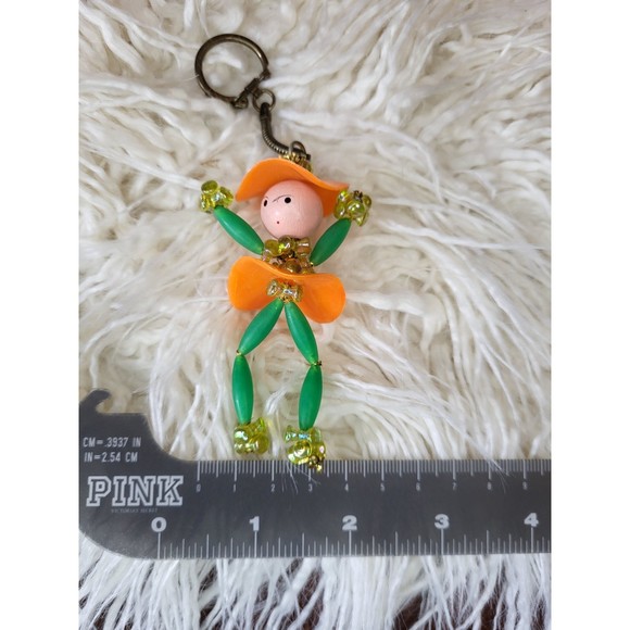 Kitsch Keychain Beaded Lady vintage reproduction wooden face painted charm - Picture 1 of 3